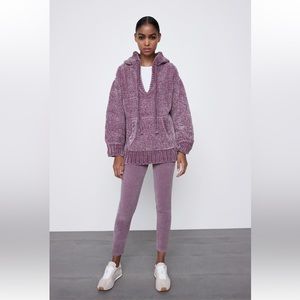 ZARA HOODED CHENILLE KNIT SWEATSHIRT - PURPLE